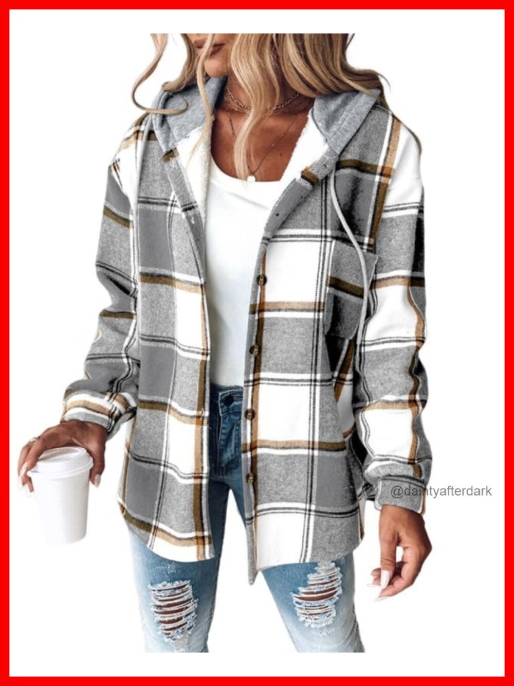 Plaid Hooded Fleece Lined Shacket Button Down Jacket